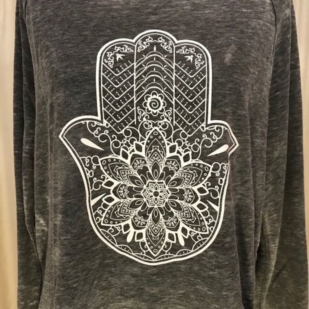 Miken Flow Gray Burnout Hamsa Sweatshirt - Picture 2 of 6
